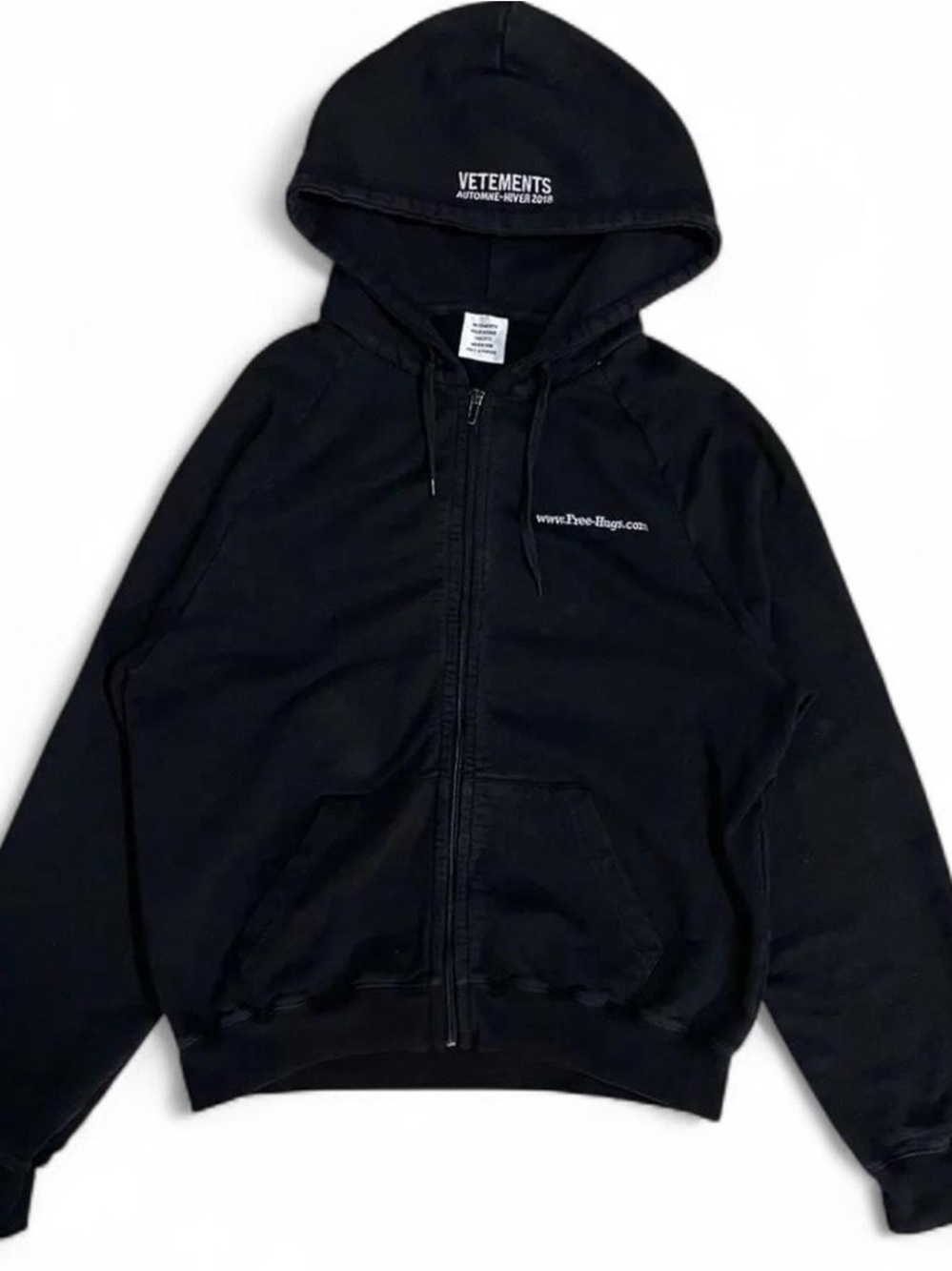 Vetements Black Zip-Up Hoodie with Front Logo